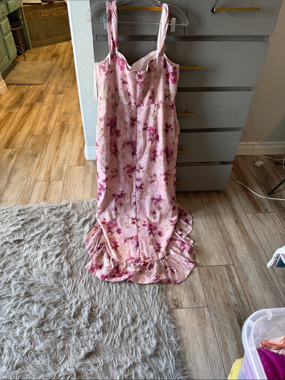 Azazie Pink Floral Ruffle Slip Dress - Picture 3 of 6